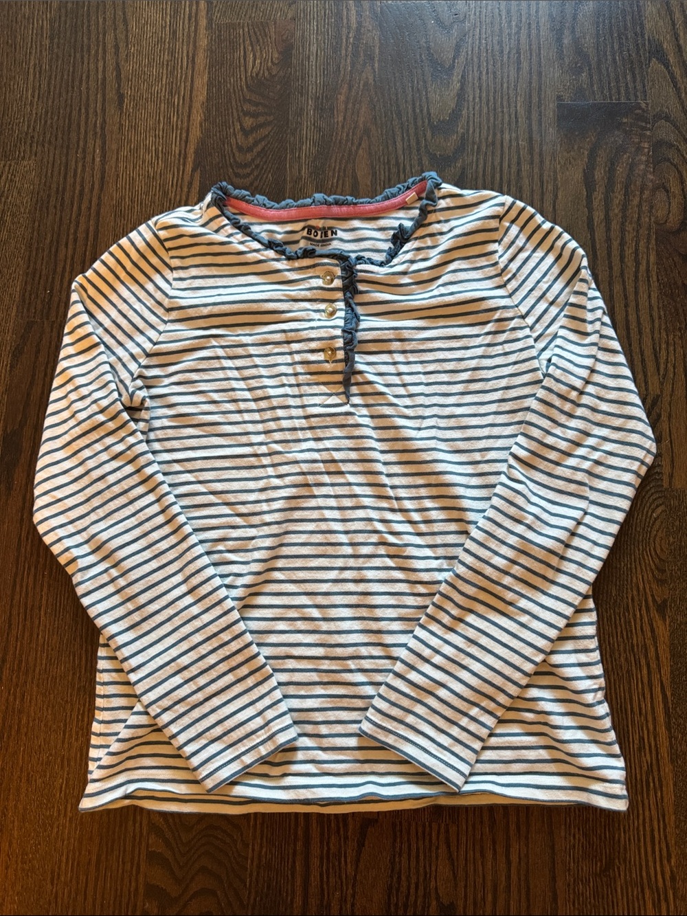 Mini Boden Blue & White Striped Long-Sleeve Henley
